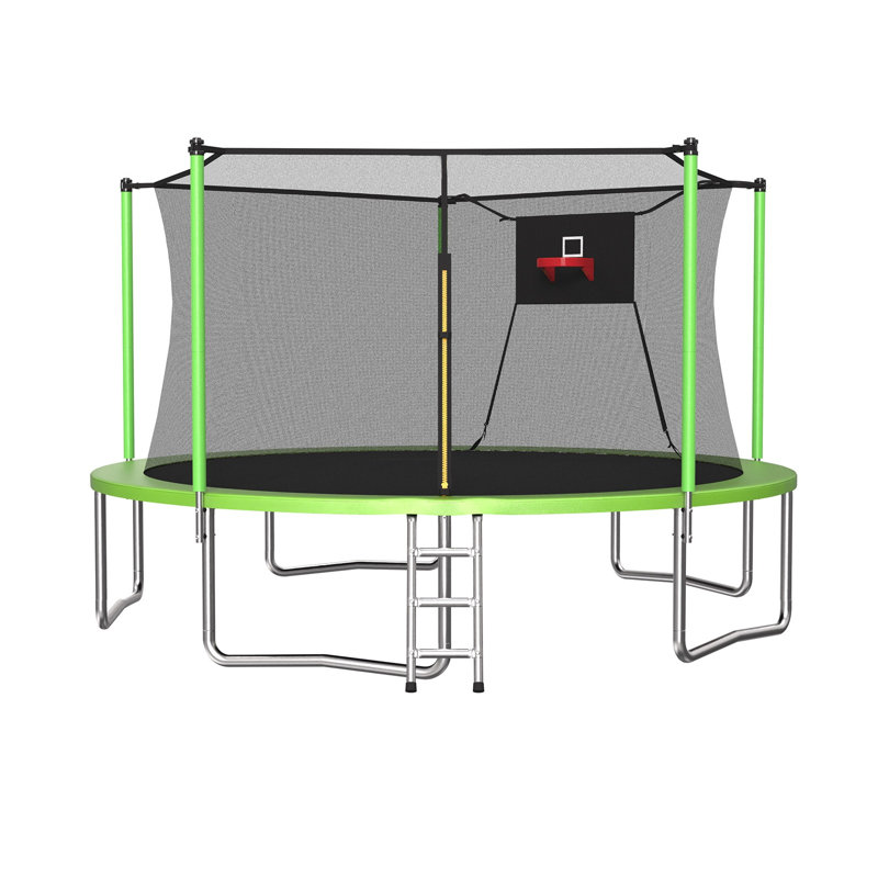 Trampoline d'extérieur 14 pi avec filet de sécurité - Structure en acier vert et résistant à la rouille