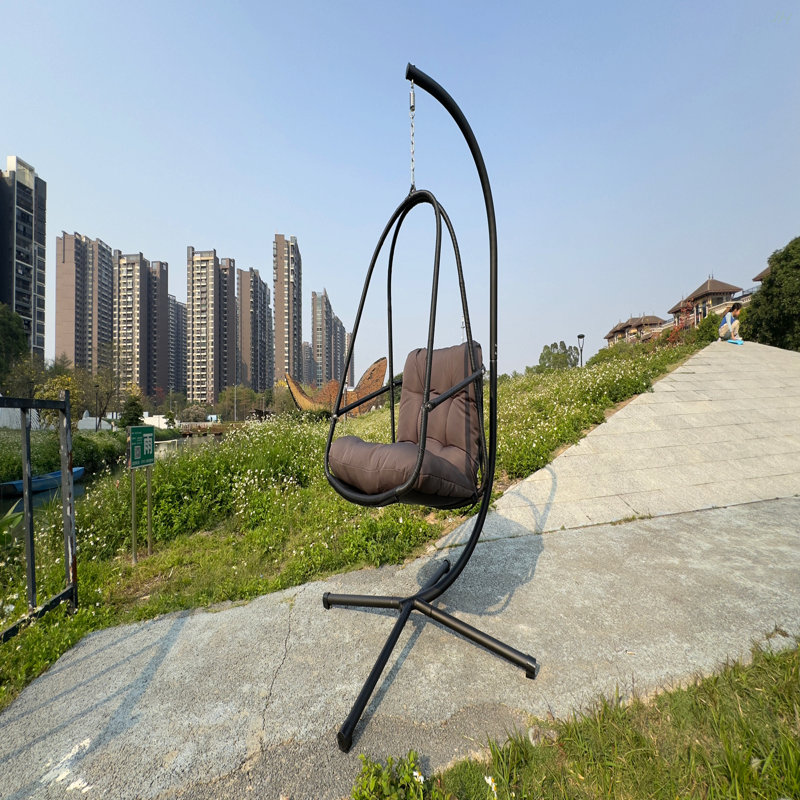 Swing Egg Chair With Stand Indoor Outdoor Wicker Rattan Patio Basket Hanging Chair With C Type Bracket , With Cushion And Pillow,Patio Wicker Folding Hanging Chair( Special Construction Cup Holder