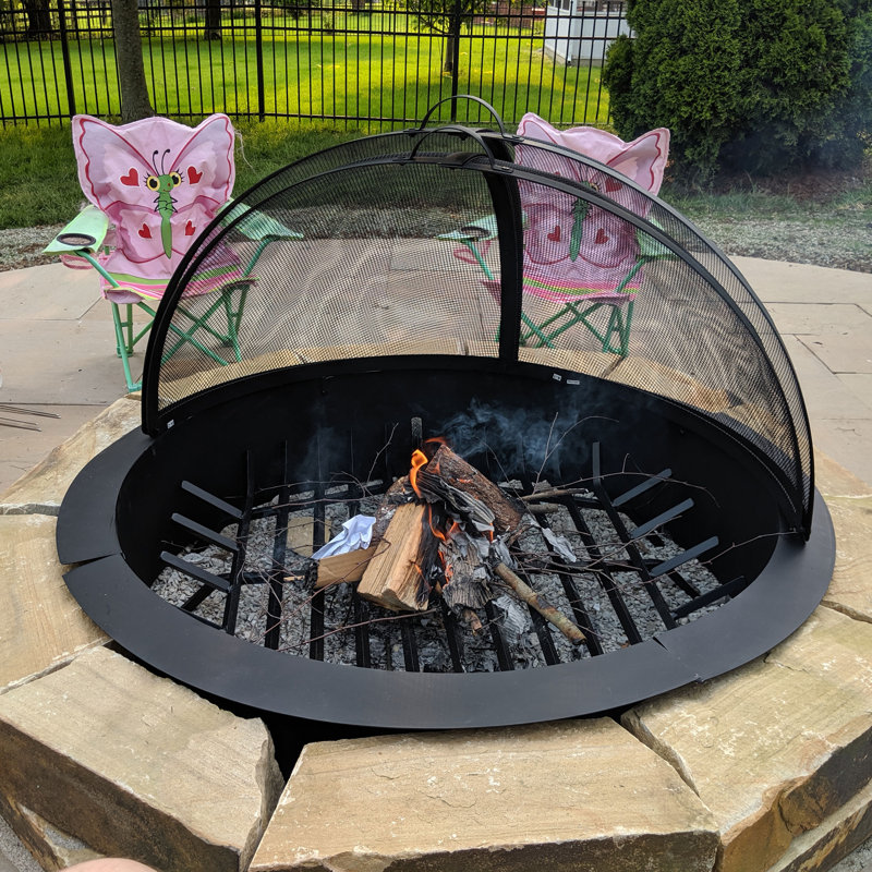 36" Black Steel Mesh Fire Pit Spark Screen with Hinged Door