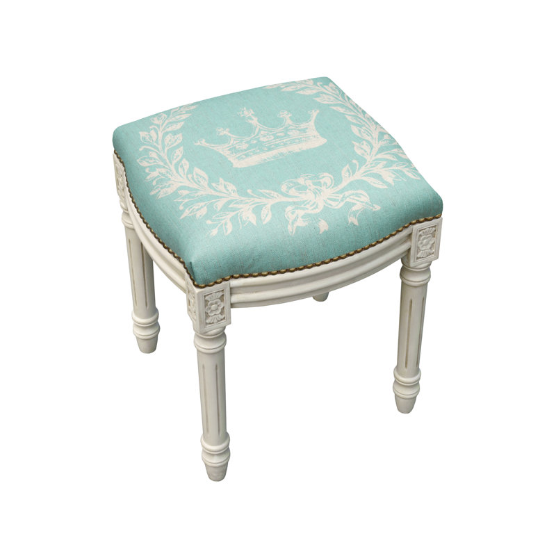 Tabouret de coiffeuse Billiot Coral Crown, Aigue-marine, Blanc antique