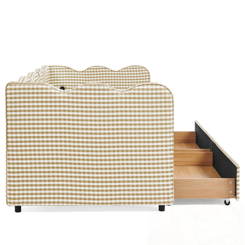 Lit simple Joann avec deux tiroirs de rangement et port USB, Brun