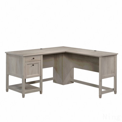 Coastal L-Shaped Desk With File Drawers, Gray Finish