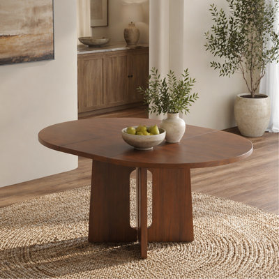 Table de salle à manger ronde en bois massif, table de cuisine extensible avec rallonge amovible de 16 pouces pour la salle à manger, le salon, brun