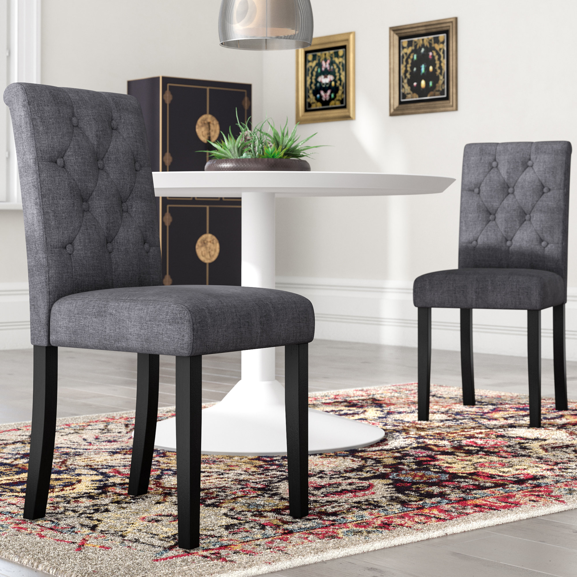 Three Posts Brick And Barrel Tufted Linen Upholstered Side Chair