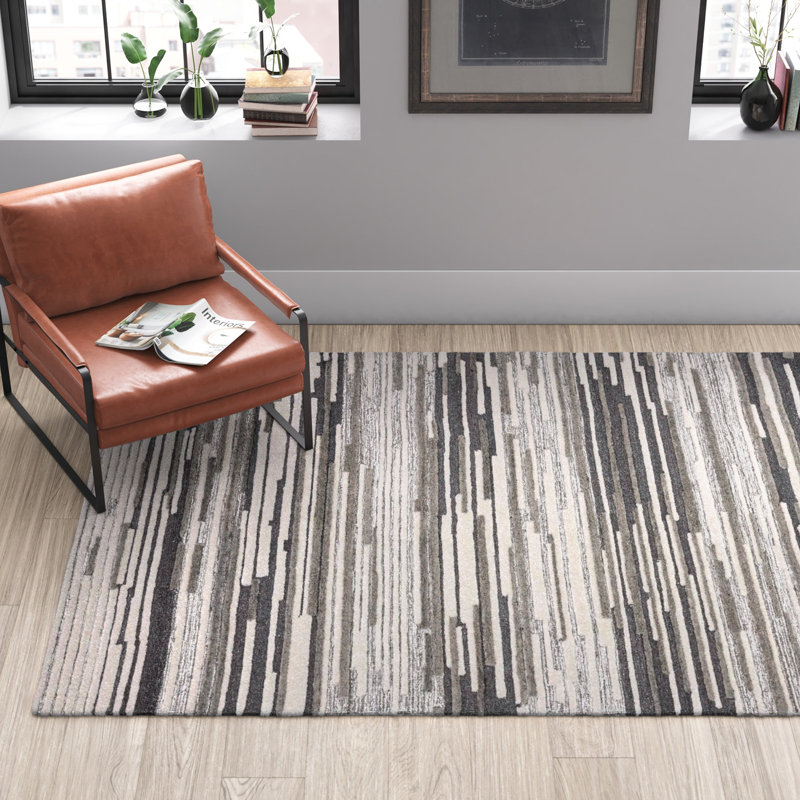 Rizzuto Abstract Hand Tufted Wool/Cotton Area Rug in Beige/Gray, Rectangle 6' x 9'
