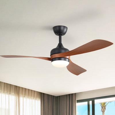 Ventilateur de plafond moderne à 3 pales de 52 po avec pales en ABS avec lumière DEL et télécommande, moteur à courant continu réversible, température de couleur réglable