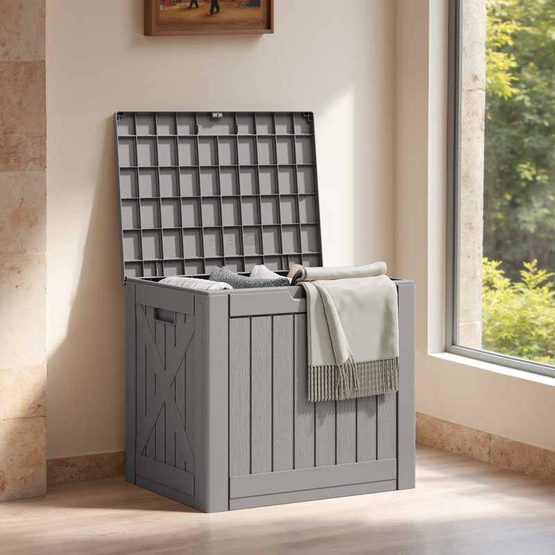 42 Gallon Outdoor Indoor Resin Deck Box And Waterproof Package Delivery Box, Gray