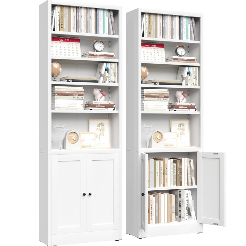 Bibliothèque industrielle en métal à 5 niveaux de 71 pouces de hauteur avec porte et tablettes réglables pour le salon