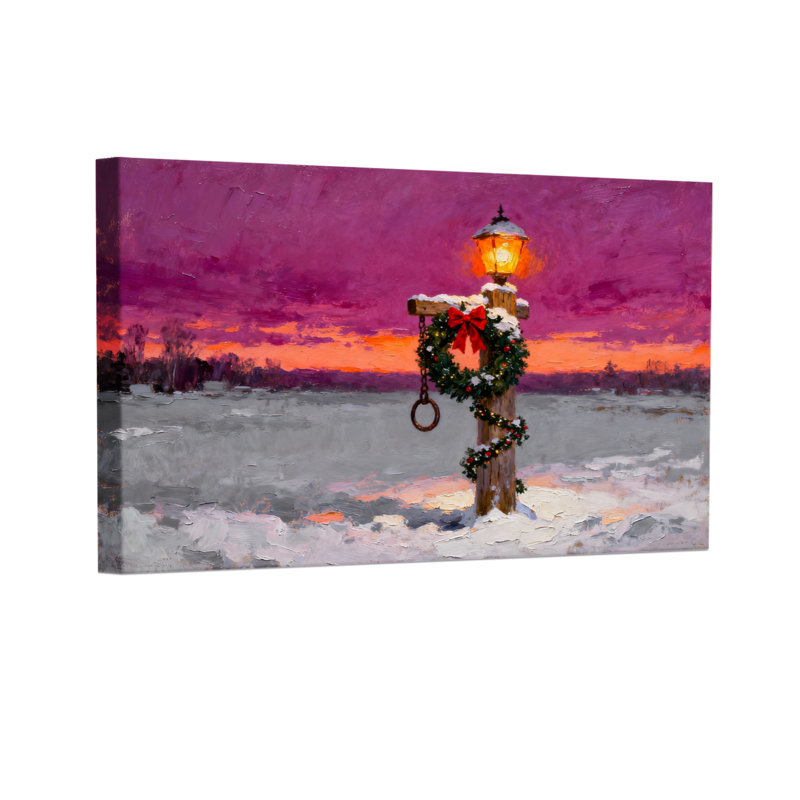 Ensemble de 3 reproductions d'art sur toile, lampadaire et couronne de Noël, H 12 po x l 18 po