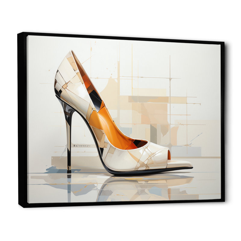 «Beige High Hells Collage II», reproduction d'art sur toile, Cadre flottant noir, H 30 po x l 40 po x P 1,5 po