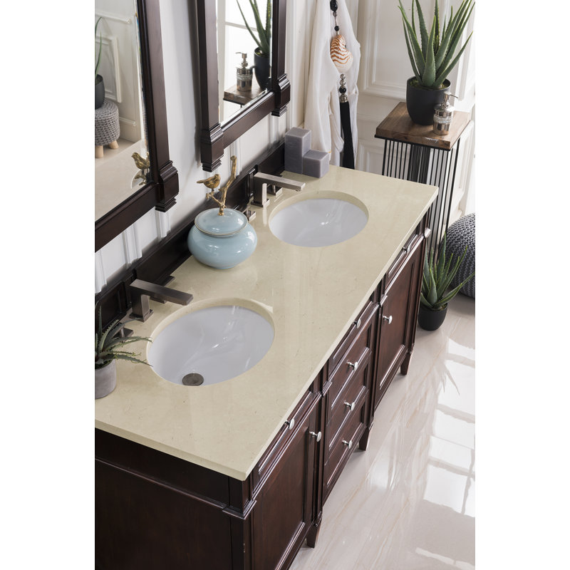 Brittany 60'' W Vanity, Carrara White, Bright White, 8" Widespread