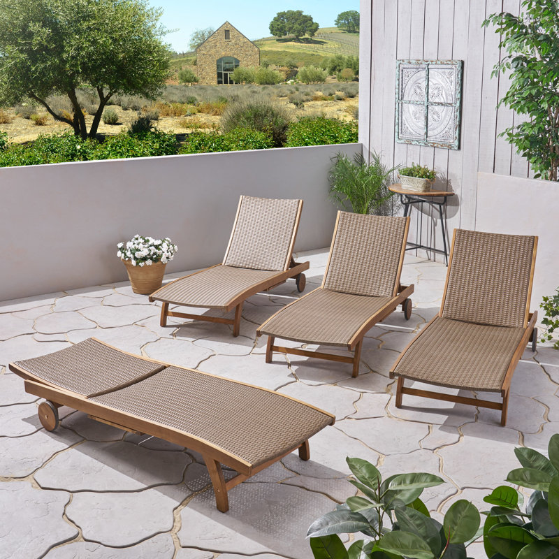 Chaise longue inclinable Kingstignt, Structure en teck / Coussin brun