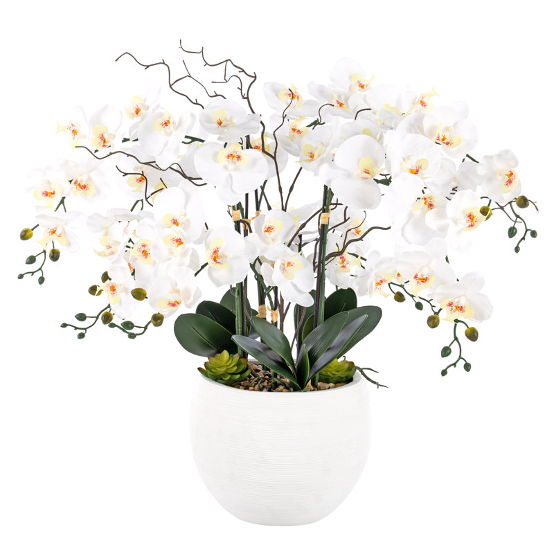 White 36" Artificial Orchid Floral Arrangement in Round Pot