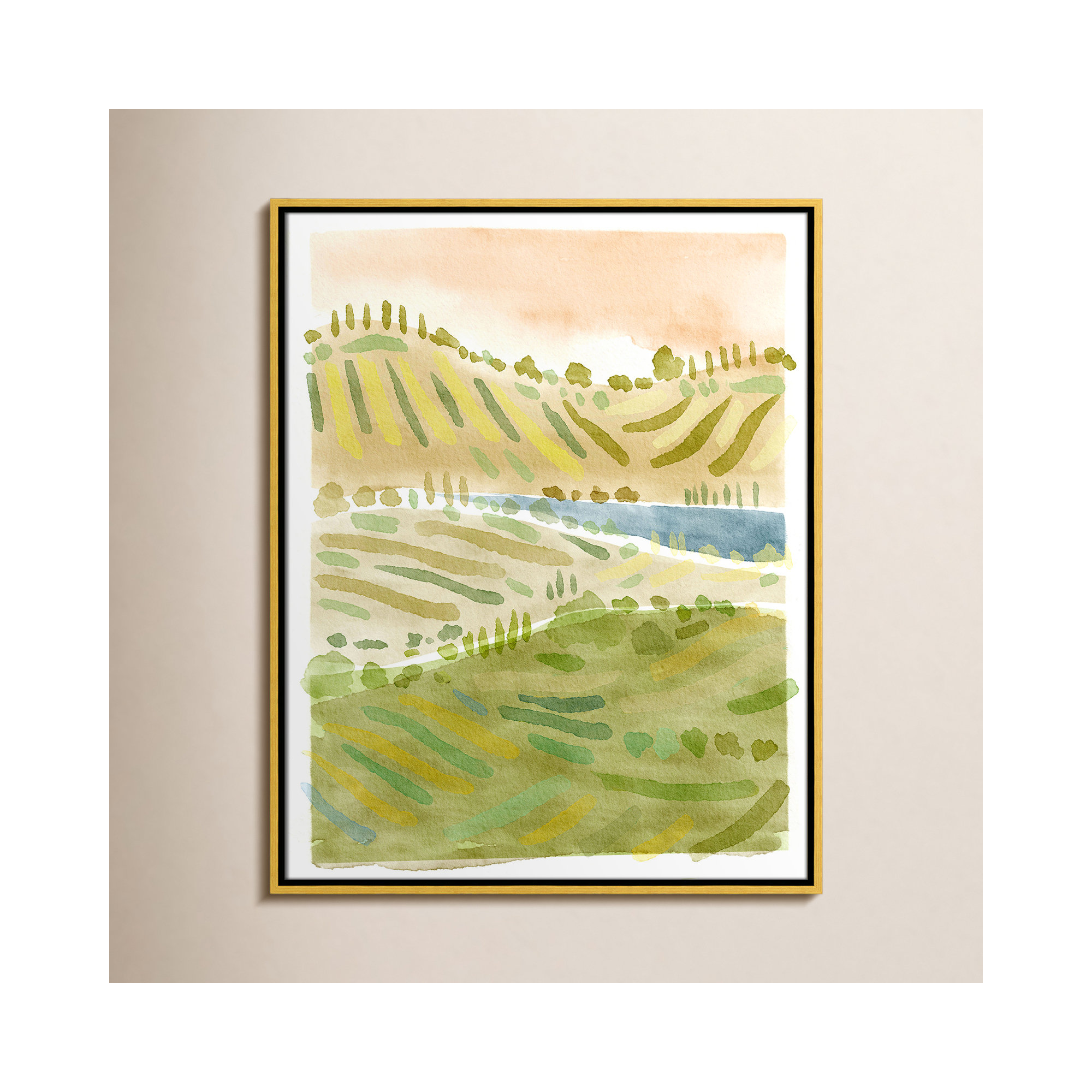 Tuscan Countryside Print by Leah Straatsma, Gold Floater Framed Canvas, 29.5" H x 23.5" W x 2" D, No Mat