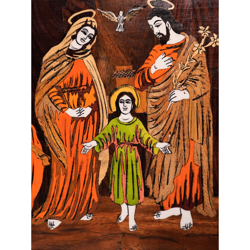 36" Beautiful Story of Jesus Christ Wood Panel – Natural Color Mysore Rosewood with Traditional Inlay Work, Handcrafted Christian Spiritual Décor