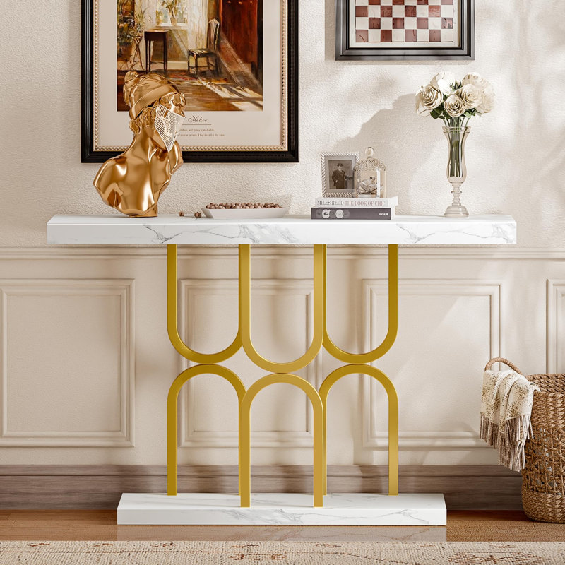 Table d'entrée 47,2 pouces avec plateau en marbre, console moderne