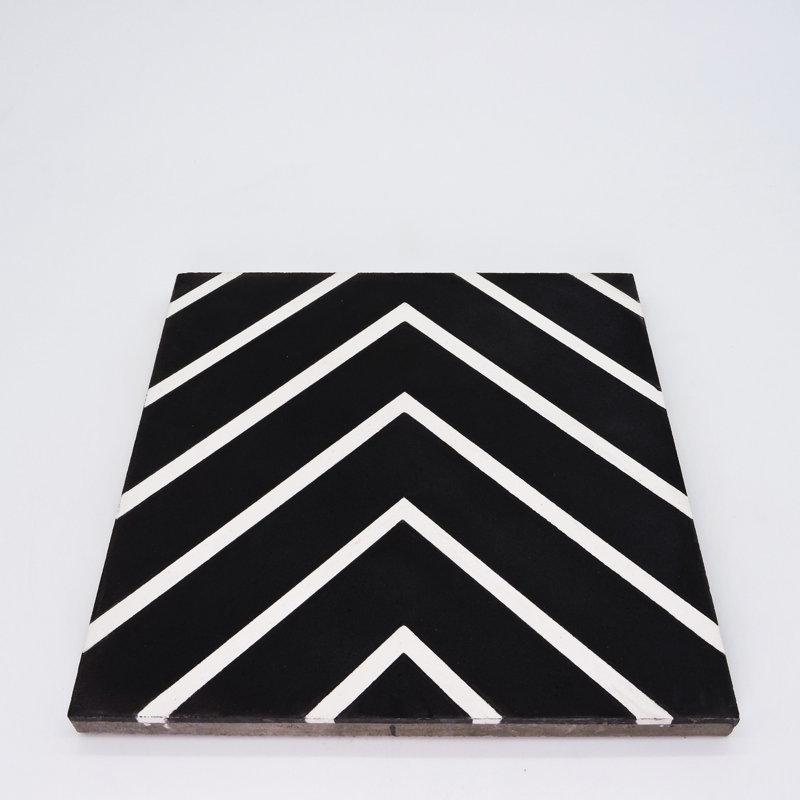 Amlil 8" x 8" Cement Patterned Wall & Floor Tile, Black/White