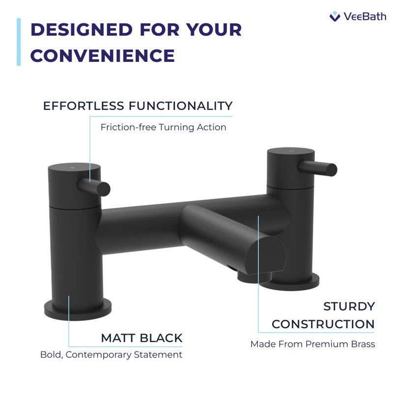 VeeBath Dixon Round Bath Filler Mixer Tap, Matt Black
