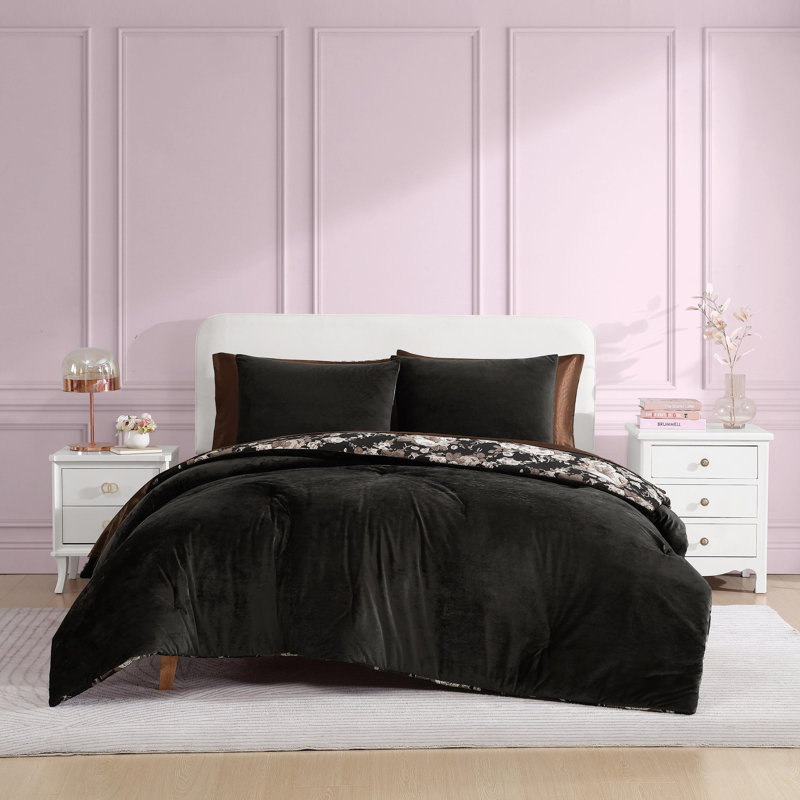 Ensemble de housse de couette réversible Betsey Johnson, Housse de couette pour grand lit et 2 taies décor, Noir