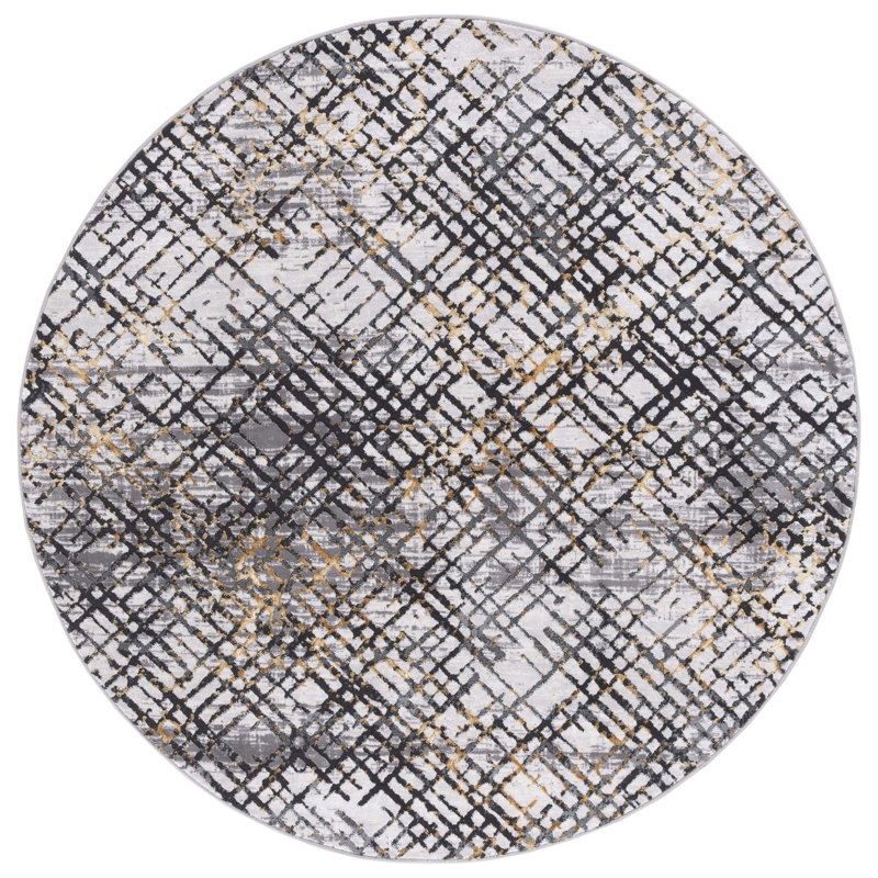 Tapis gris / doré Minyard 275, Rond 6 pi 7 po
