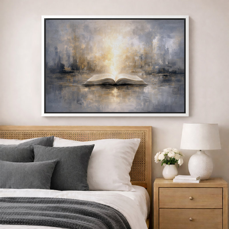 Illustration de livre ouvert, concept de bureau inspirant, impression sur toile encadrée, impression sur toile, Cadre blanc