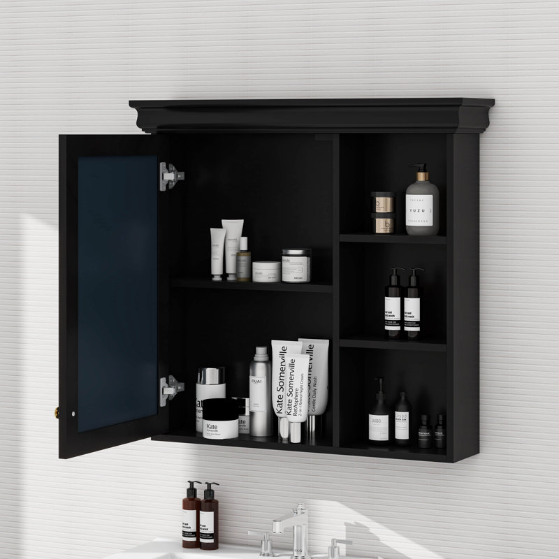 Armoire à pharmacie de salle de bain avec miroir, armoire de toilette murale, Noir