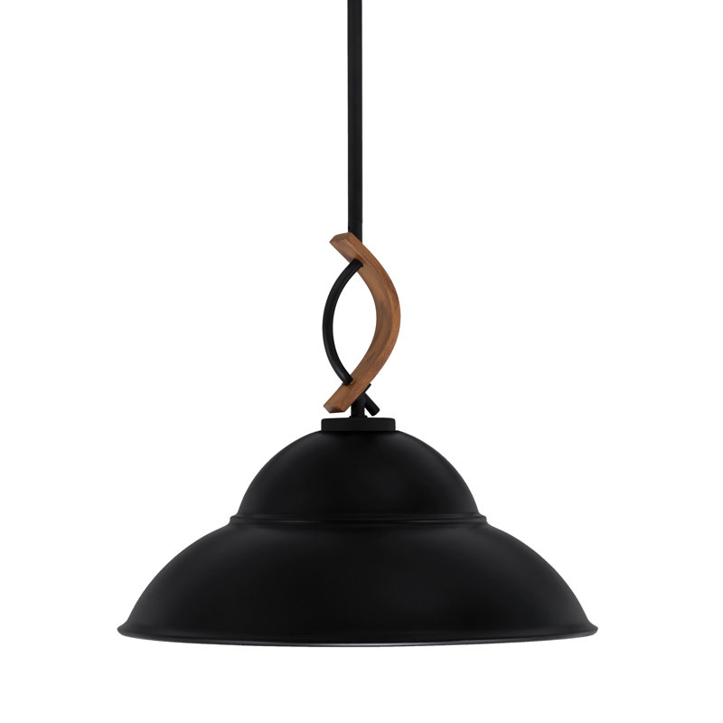Mini-luminaire suspendu avec tige en métal Hallmann, Noir mat, H 14 po x l 16 po x P 16 po, Noir mat / bois peint