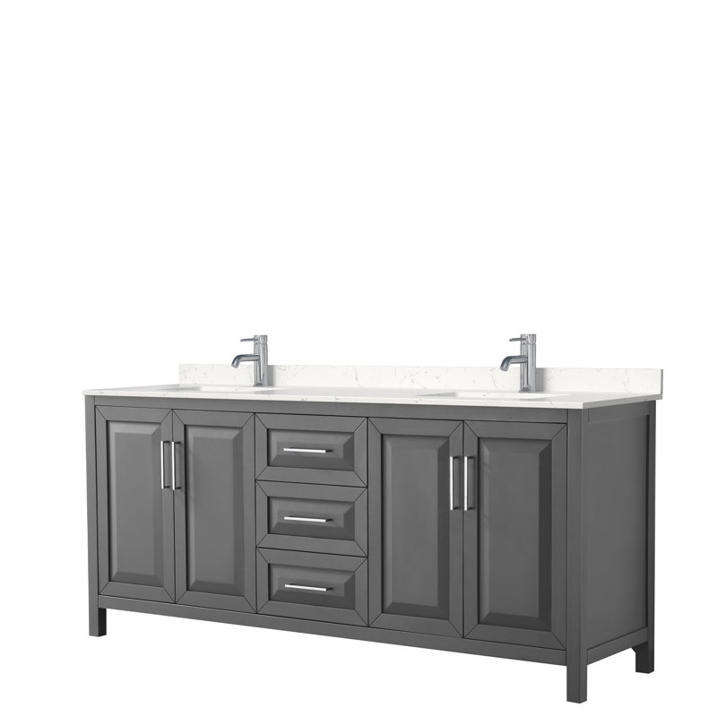 Ensemble de meuble-lavabo double 80 po Daria, Gris foncé, Chrome poli
