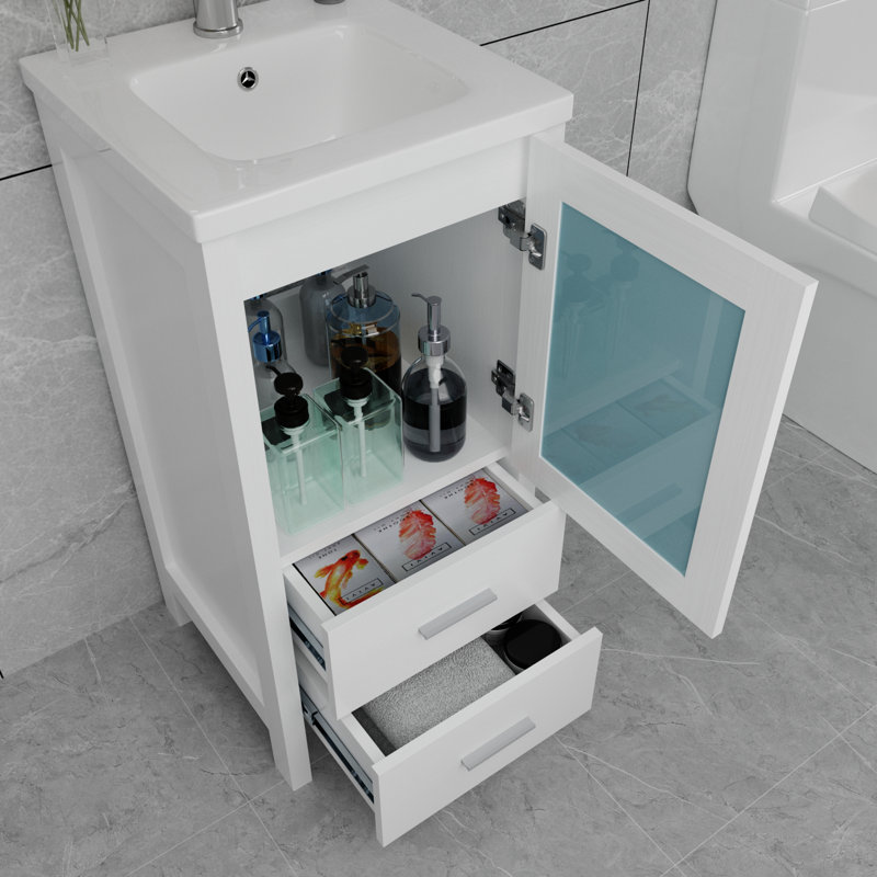  16'' Single Bathroom Vanity with Ceramic Top, White