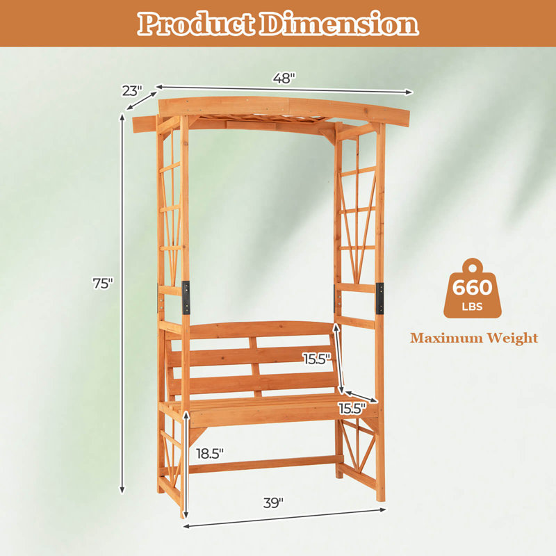 Tonnelle de jardin pour patio avec banc de pergola 2 treillis pour plantes grimpantes vignes
