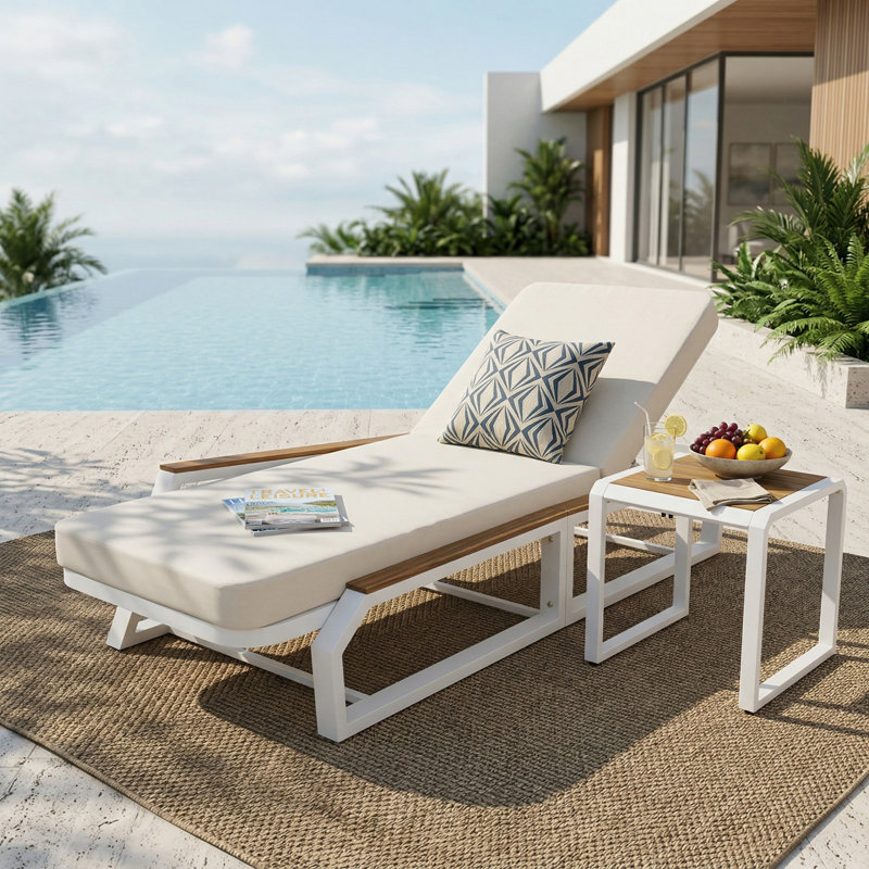 Ensemble de chaise longue d'extérieur réglable à 5 positions avec coussin et table d'appoint