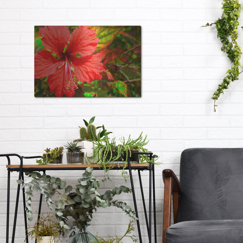 «Red Hibiscus» par Don Spears, art mural en métal, H 12 po x l 16 po