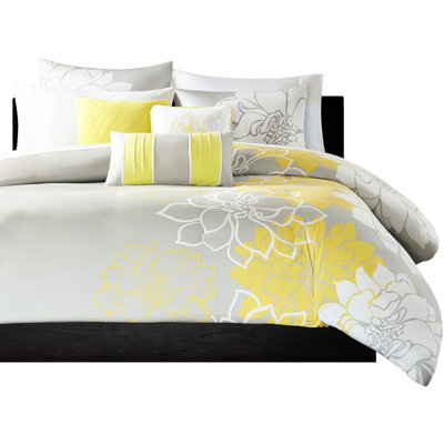 6 Piece Duvet Cover For Full/queen Size - Floral Printed Cotton With Inside Ties & Button Closure 2 Shams, 3 Decorative Pillows Beautiful Embroidery Machine Washable Steam Wrinkle Removal Bed Bedding