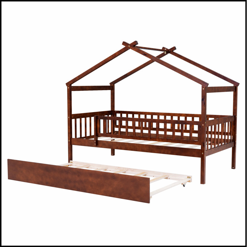 Lit en bois avec lit gigogne en bois, élégant et fonctionnel pour un sommeil confortable et un espace de rangement supplémentaire.