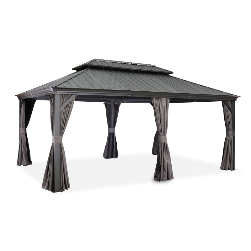 18-ft x 12-ft Gray Aluminum and Steel Hardtop Gazebo with Screen