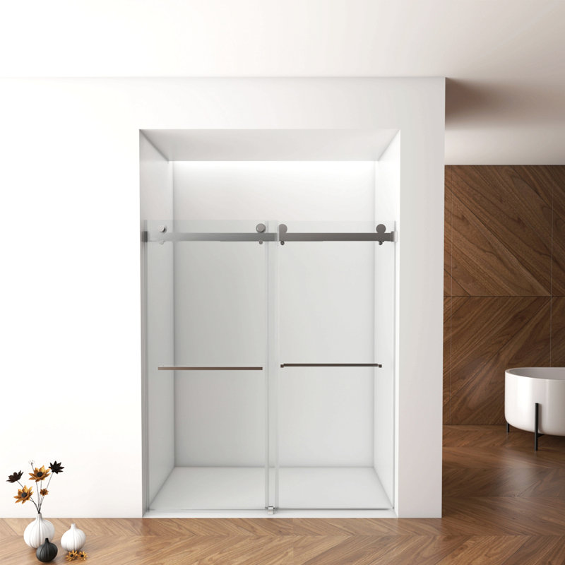 56"-60"W X 76"H Frameless Shower Door, Sliding Shower Door, With Premium 3/8"(10Mm) Thick Tempered Glass Shower Enclosure ,Double Side Easy Clean Coat