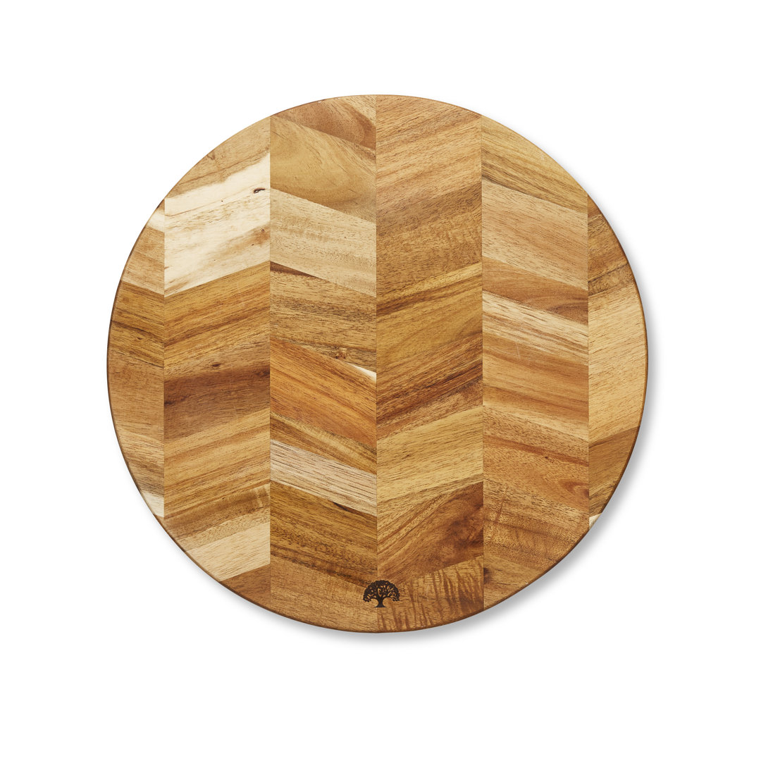 Barbary & Oak BO847023, Chevron Round Chopping Board, Suitable for Food Preparation and Serving, Acacia Wood , Red
