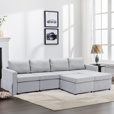 Canapé modulaire moderne à 4 places avec 2 repose-pieds, coussin de siège et dossier amovible et lavable Modern