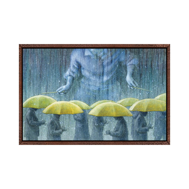Rain Drummer 1 Piece Painting on Canvas, 66.04 cm H x 45.72 cm W, Classic Brown Wood Framed