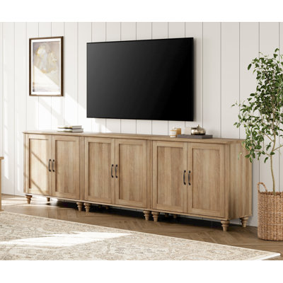 Meuble TV Corretta pour téléviseur de 100 pouces, console télé 3 en 1 compatible avec les téléviseurs de 75/80/85/90 pouces, meuble multimédia avec 6 portes en bois, chêne