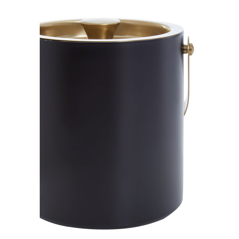 Aldrin Silver Finish Ice Bucket With Tongs, Gold/Black