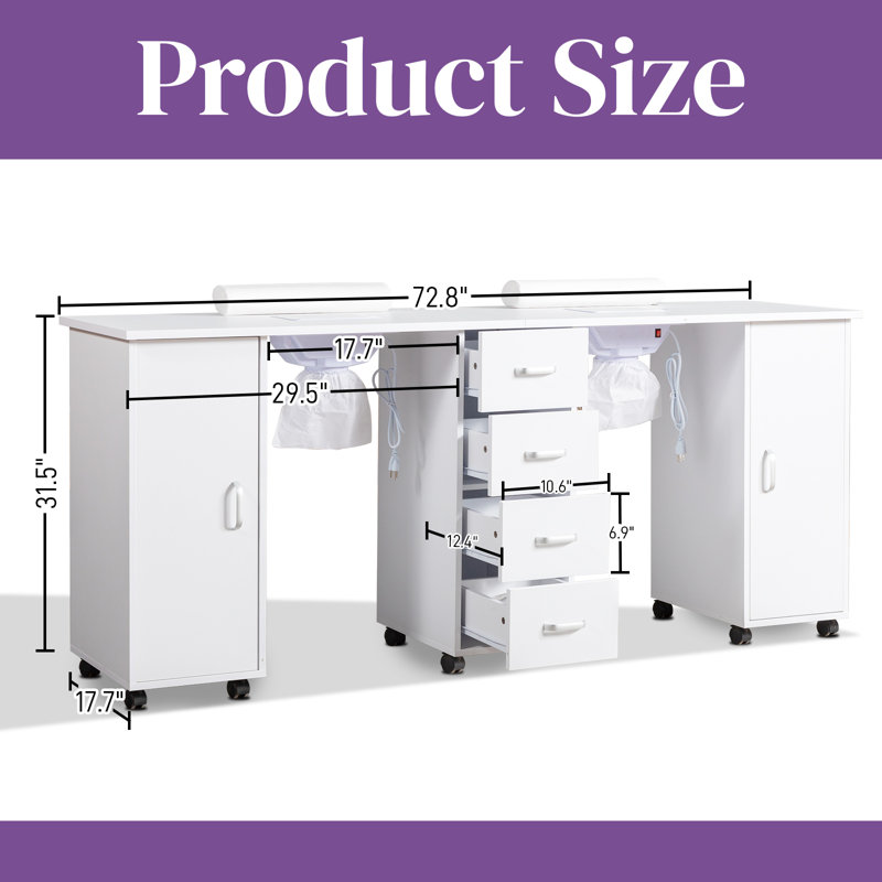 Table de manucure pour 2 personnes, poste à ongles (blanc)