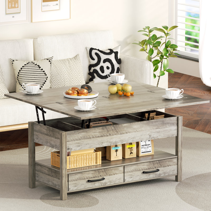 Lift Top Coffee Table, 3-in-1 Multifunctional Coffee Table with Drawers and Hidden Compartments