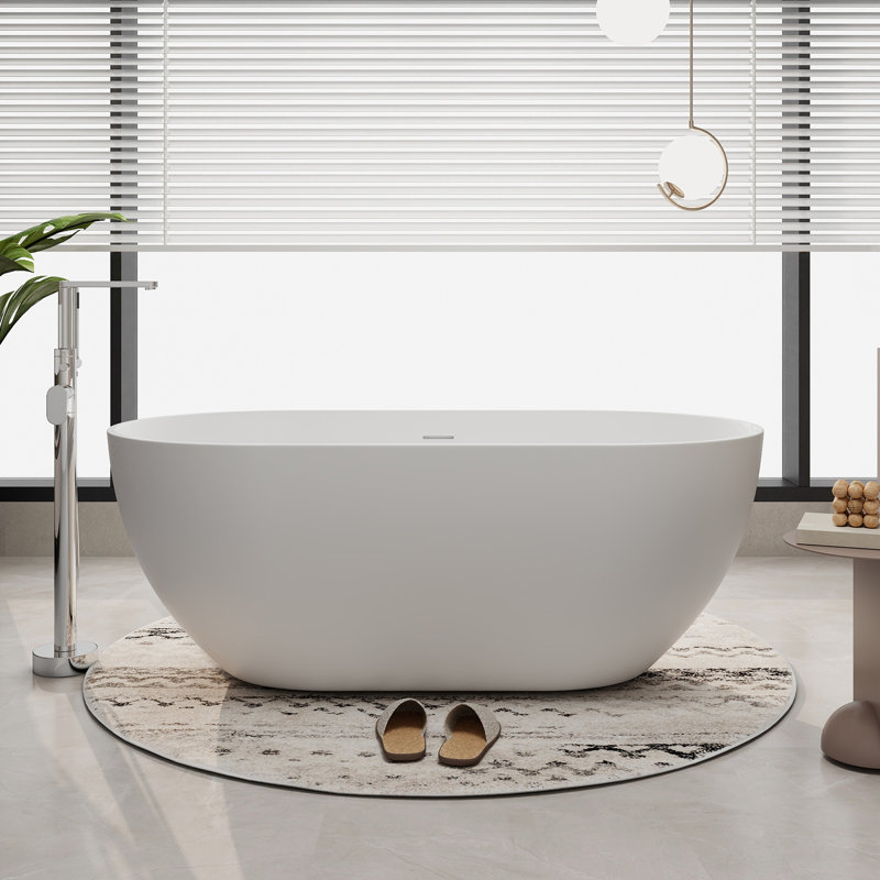 59'' x 30'' Freestanding Soaking Solid Surface Bathtub, Matte White