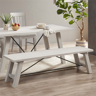 Banc de salle à manger d'inspiration campagnarde en bois massif avec rallonges en métal, pouvant supporter jusqu'à 400 lb, variations naturelles
