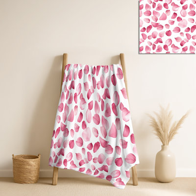 Jeté Blush Petal Scatter - Red Floral Plush Teens, jeté en molleton rustique