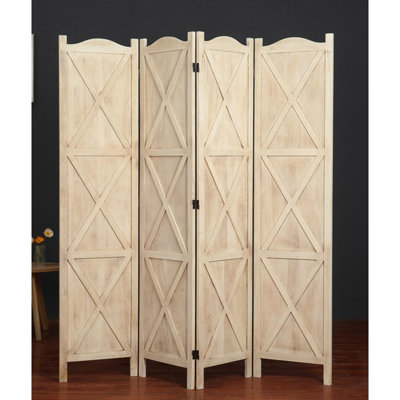 Country Style 4 Panel Arc Top Room Divider Wood Frame Classic X-Shaped Panel Room Divider