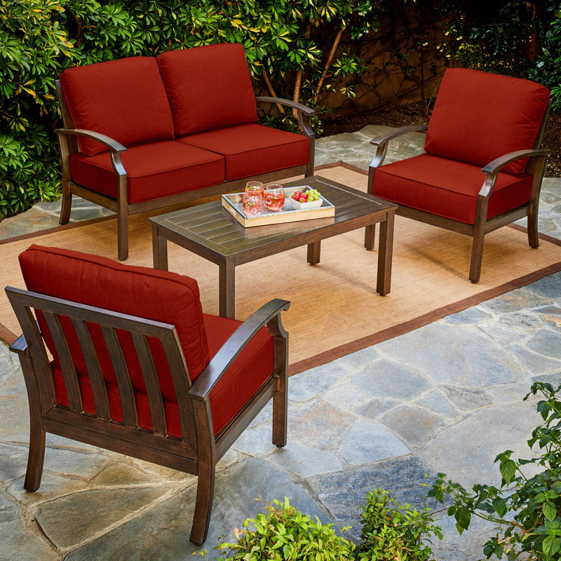Ensemble de conversation pour 4 personnes Fincher Bridgeport, Rouge, Acajou
