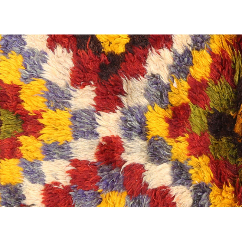 Tapis unique en laine noué à la main de style années 1960 de 3 pi 9 po x 4 pi 9 po en orange / rouge / bleu / brun