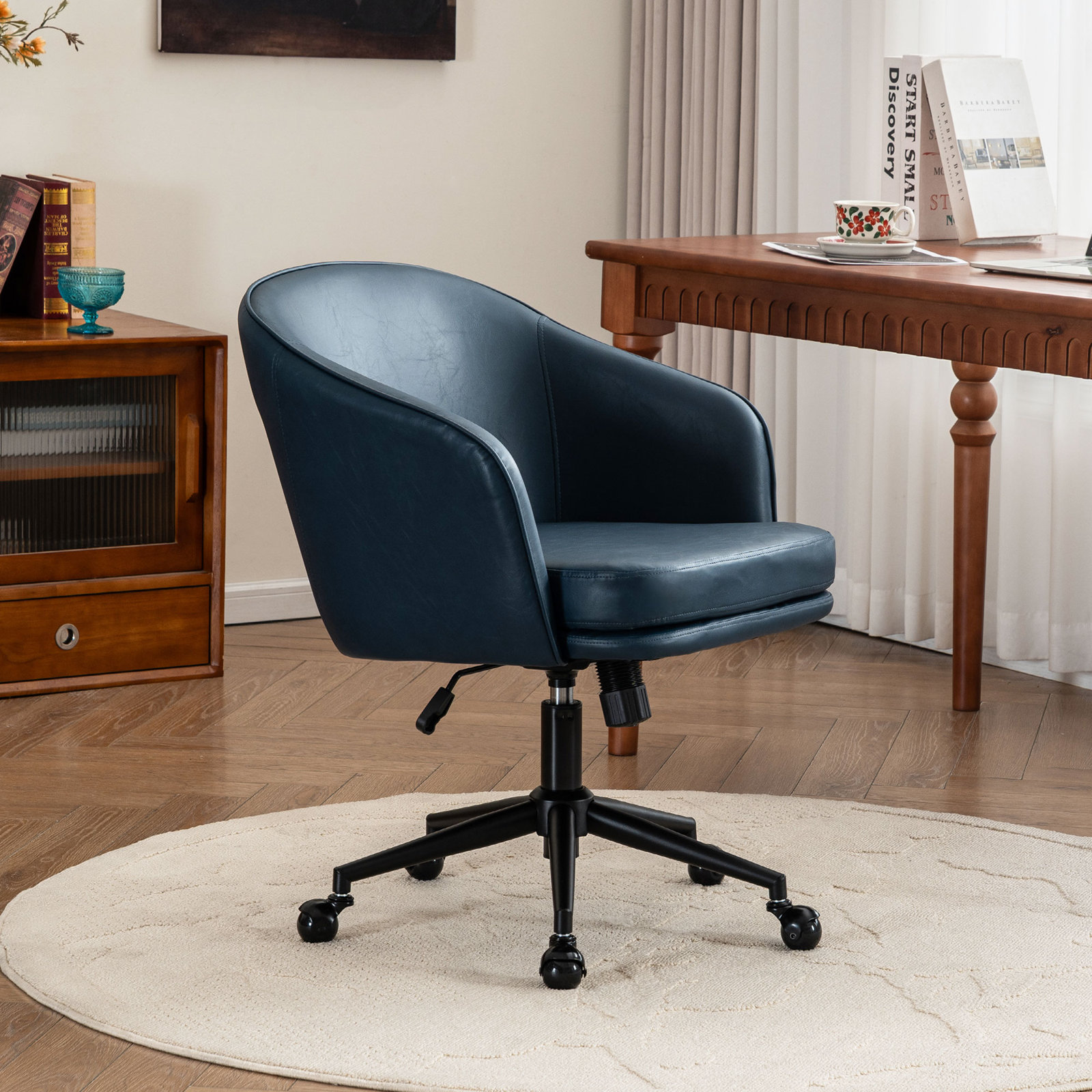 Toscani Office Chair with Lumbar Support, Navy Faux Leather